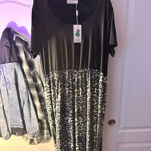 Black and Gray Animal Print Midi Dress